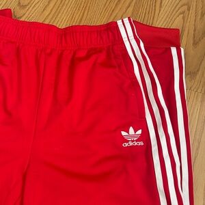 Adidas red track pants youth